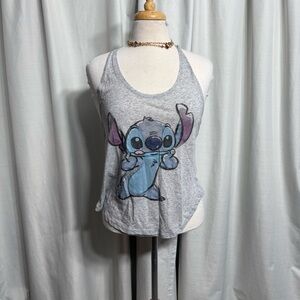 Disney Stitch Heather Grey Racerback Tank Top Size S Graphic Summer Boho